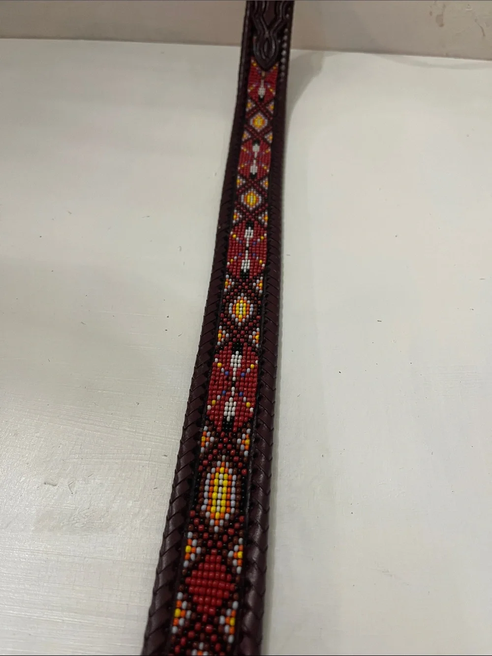 Leather Belt Beaded & Hand Tooled